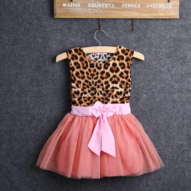 2016 Girls Summer font b Dress b font Baby Kids O neck Sleeveless Girls Leopard Printed