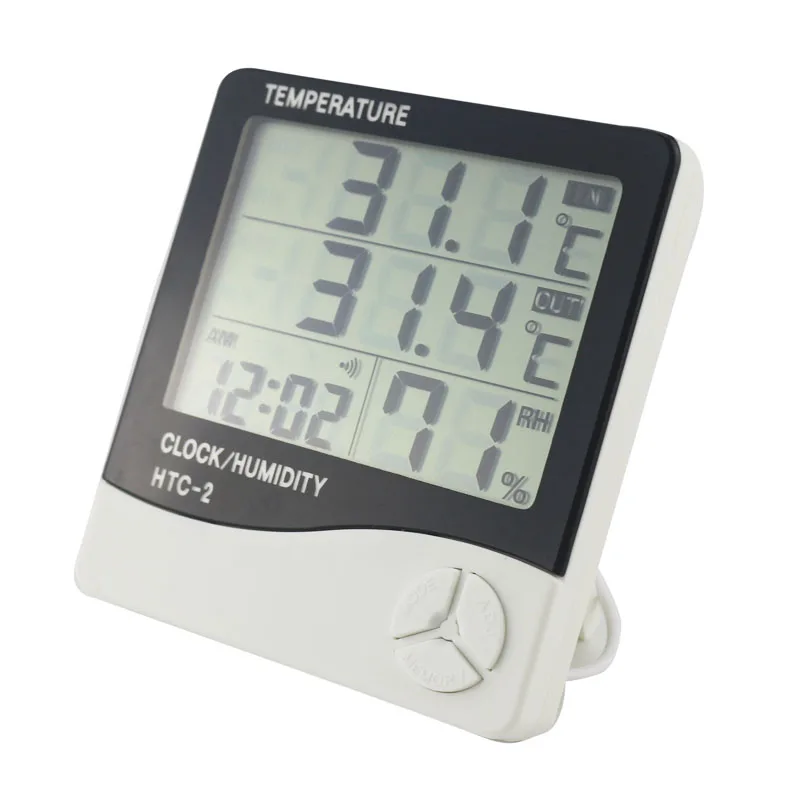 HTC-2 Weather Station Digital LCD Indoor/Outdoor Room Hygrometer Thermometer Clock Temperature Humidity Meter with sensor