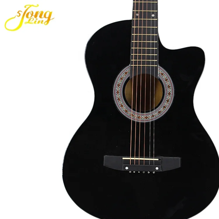 38 Inch Black Musical Instrument High Quality Acoustic Folk Guitar