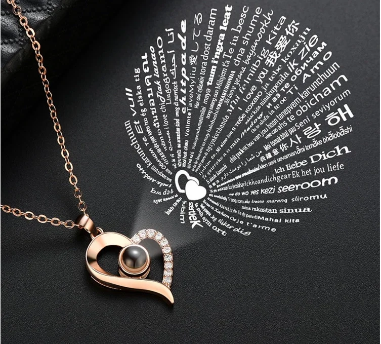 
New Designs high quality gold plated heart shape Necklace 100 language i love you necklace for young lady 
