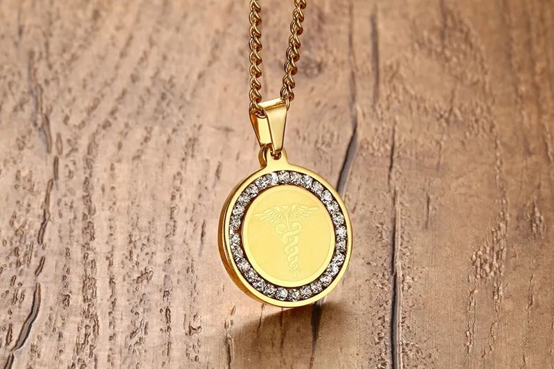 
Fashion mens accessory Stainless steel single ring zircon medical sign pendant 