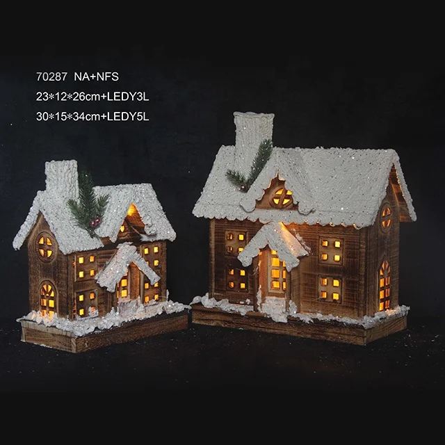 Christmas Pre-lit wooden house with LED house Xmas wood house with lights for holiday decoration
