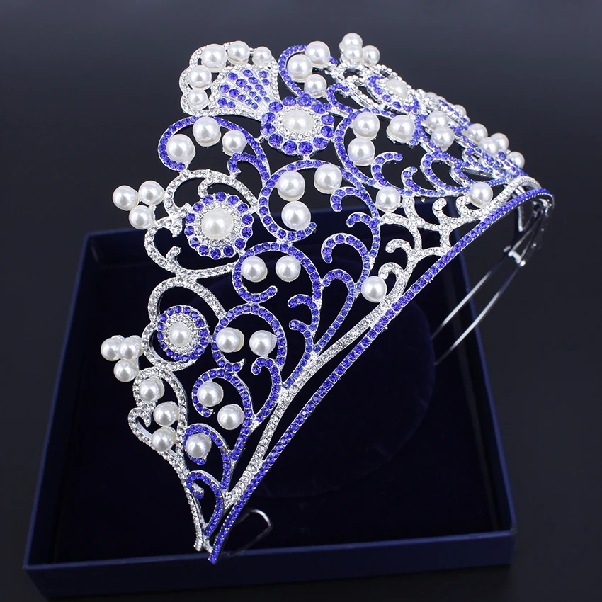 2018 New design luxurious bride hair accessories wedding large head crown with pearl