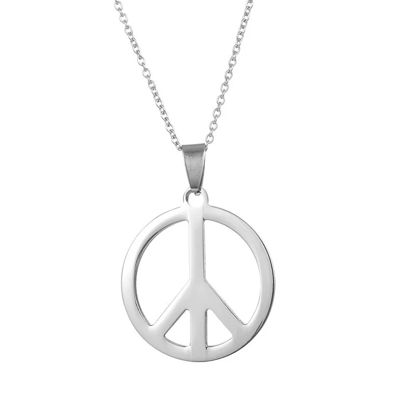 YK Stainless Steel Safety Pendant Peace Sign Cutting Round Pendant Necklace