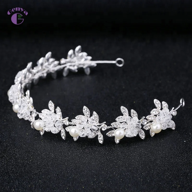 GENYA Handmade crystal beading alloy girl hairband Wedding Prom Hair Jewelry Luxury Bridal hair band Rhinestone Crown Tiara 2024