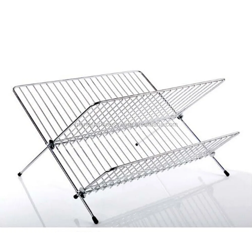 Deluxe Chrome-plated Steel Foldable X Shape 2-tier Shelf Small Dish Drainers