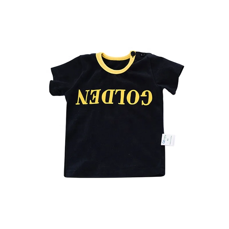 
Breathable simple design letter printed o-neck baby tops, pure cotton infant t-shirts for unisex 1882 