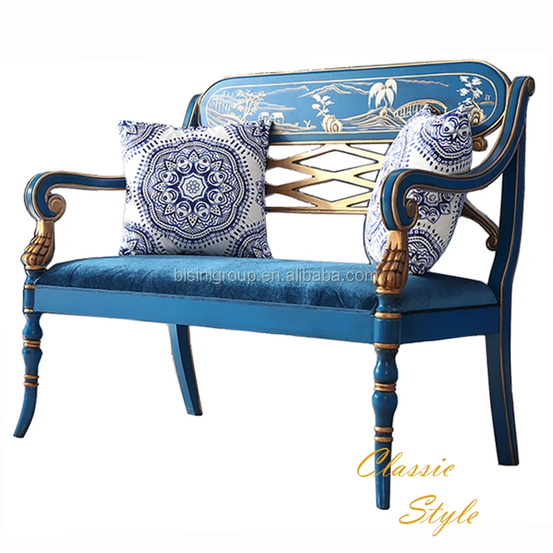 New Released Classic French Provincial Style Wood Carving Sofa with Chinoiserie Painting, Antique Designed Settee BF12-09254f