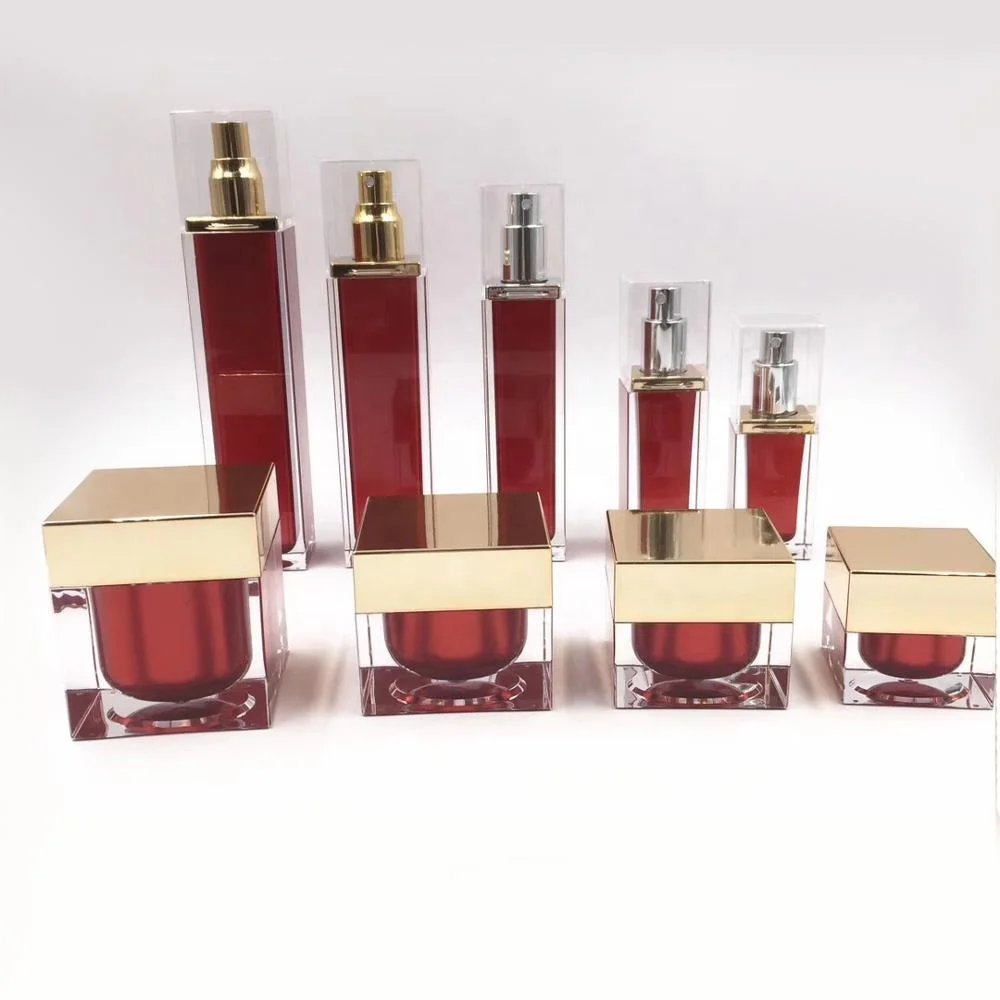 New Design 15ml 30ml 50ml 100ml  Square shape acrylic cosmetic bottle for lotion and perfume