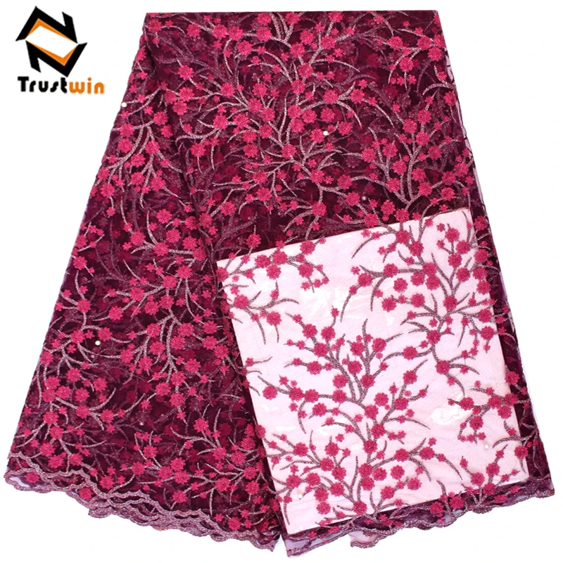 Handmade unique african sequin flower embroidery french beaded nigerian tulle lace fabric