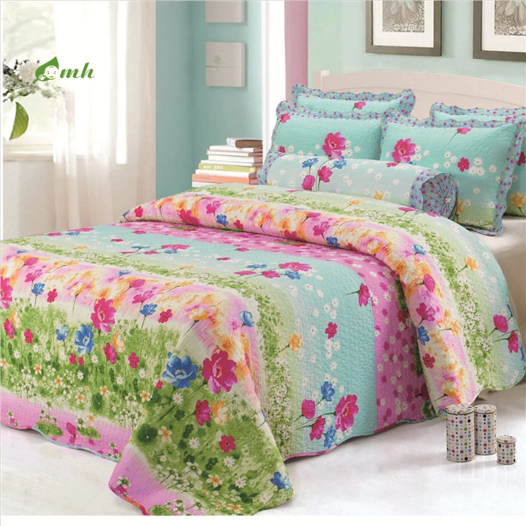Modern Luxurious Reversible Bed Cover Queen Size Floral Printed Bedspread Coverlet