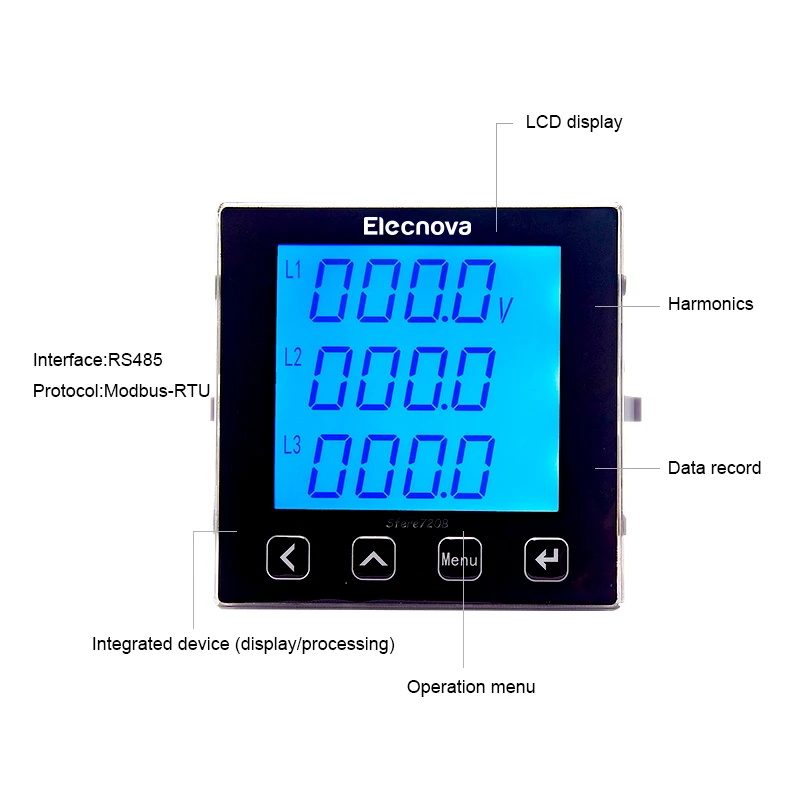 Sfere720B modbus interface RS485 harmonics 51st 4 tariff data record energy quality analyzer digital power meter