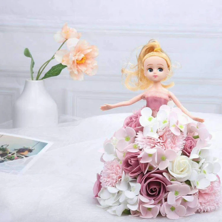 
New product ideas 2018 clear plastic pvc artificial flowers preserved flower cute barbie doll for DIY decoration gift 