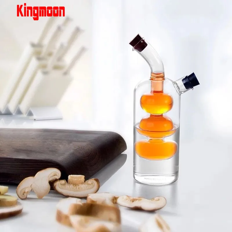 2 Dispensers in 1 Double Chamber Hand Blown Glass 2 in 1 Oil and Vinegar Cruet Oil Bottle Glass Kitchen Supplies