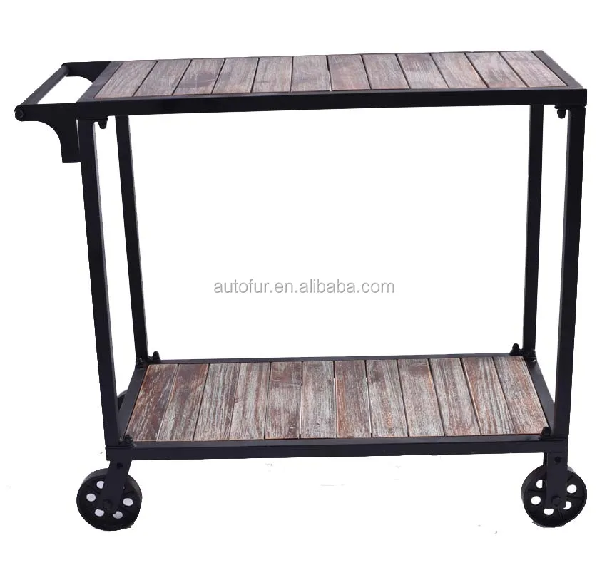 Antique Industrial Rack Cart Wood Cast Iron Wheels Rack Trolley