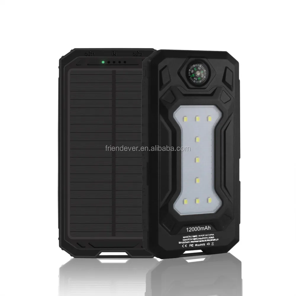 Outdoor camping power bank charger, solar power bank 12000mah