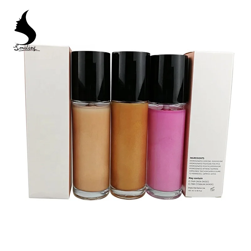 
No Logo 120ml Private Label Makeup Foundation Prep Set Glow Liquid Body Highlighter Shimmer Spray 