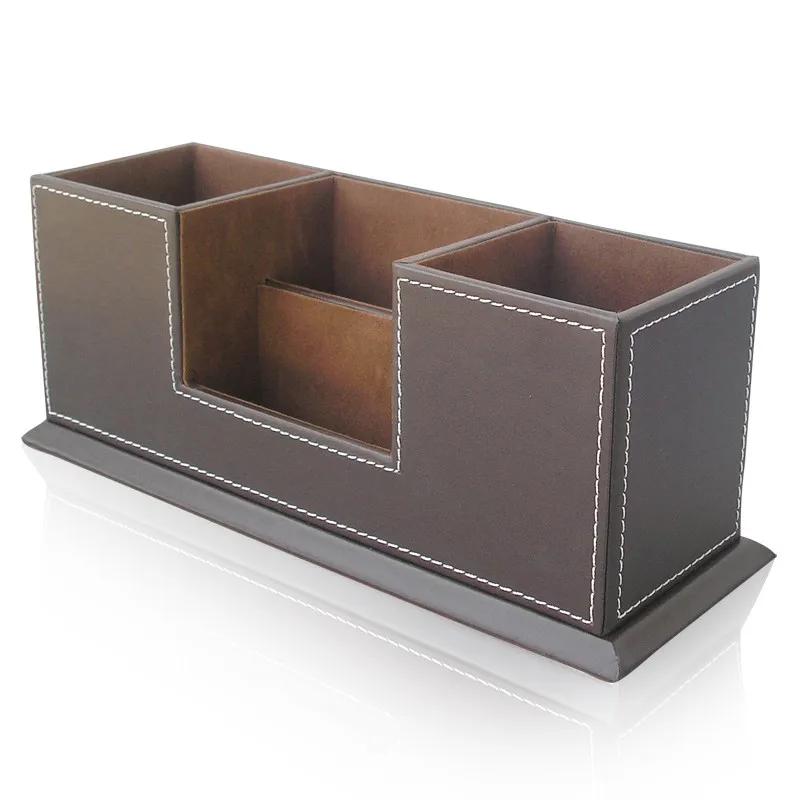 Office School Stationery Desk Organizer Faux Leather Storage Pen holder