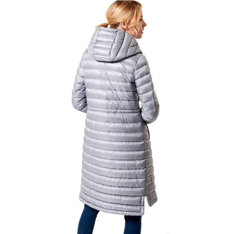 
women 2020 winter best selling high quality custom 100% polyester gray long down coat with hood 