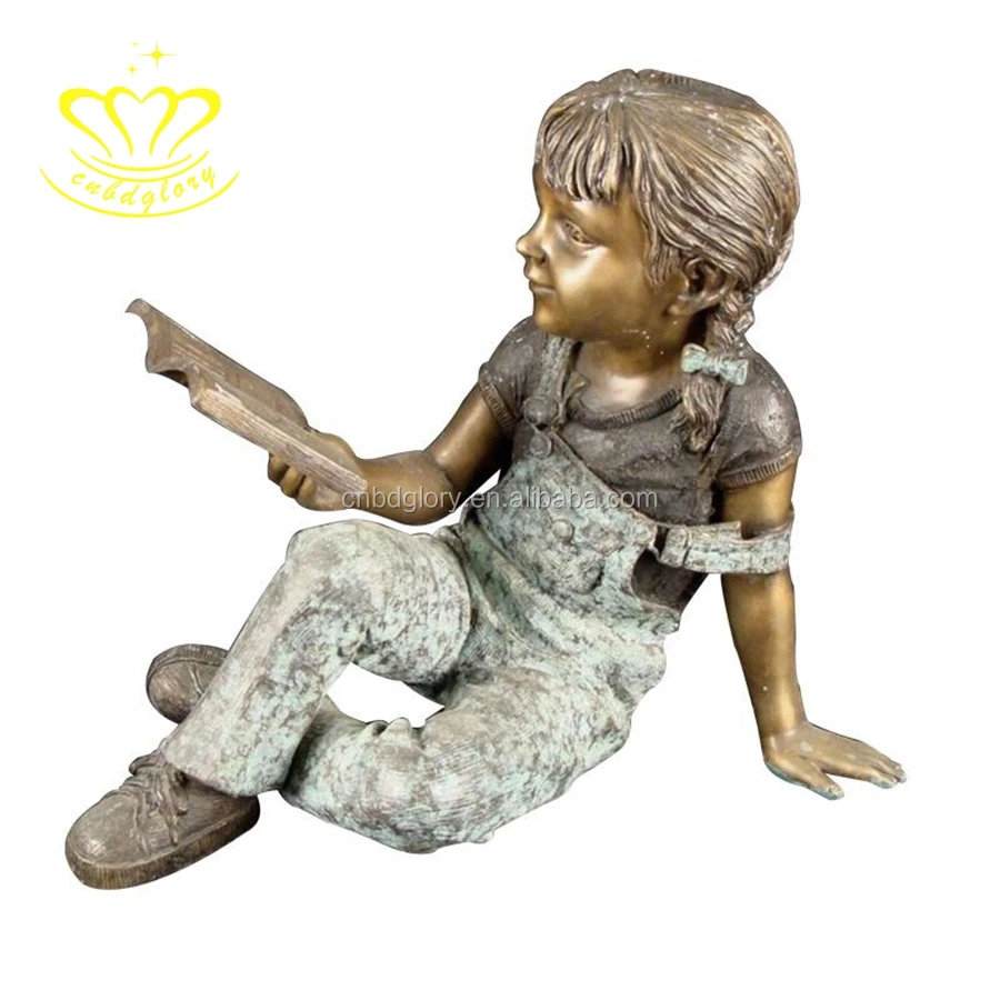 Outdoor campus Garden landscape decoration design Metal art Sculpture Reading Bronze Boy and Girl Statue