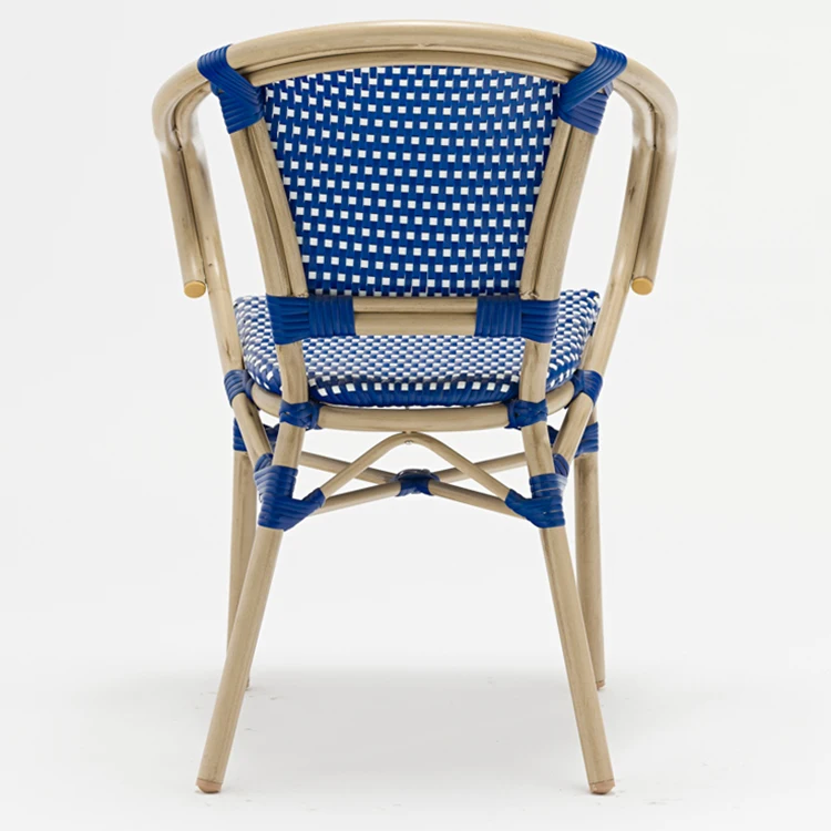 Плетеный стул синего и белого цвета, обеденный стул из ротанга