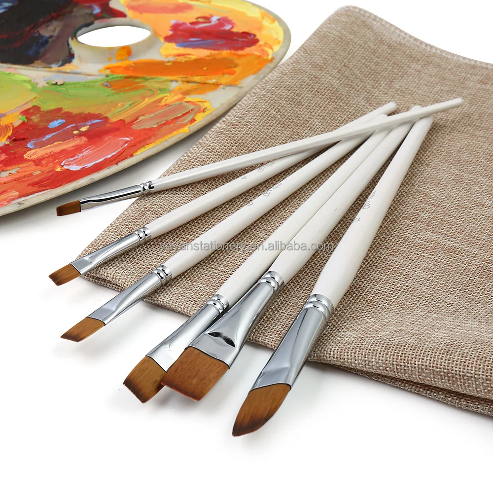 Transparent Synthetic Taklon Hair Wooden Artist Paintbrush Set For Multi Painting