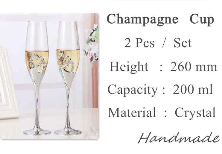 NEW 200-300ML Long Wedding Champagne Wine Glasses Crystal Silver Plated Toasting Flutes Cup for Party Decoration Gifts