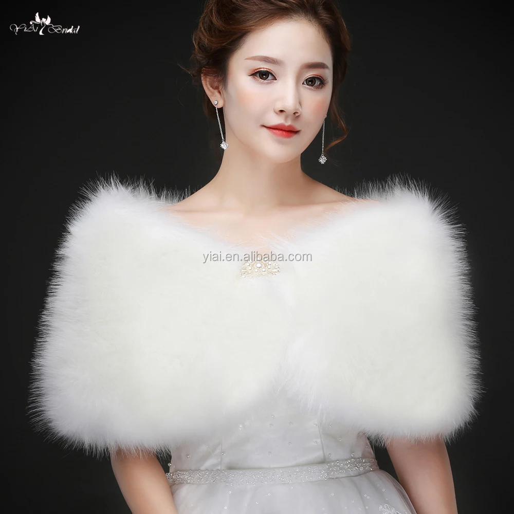 
LZP228 Elegance Off Shoulder Wedding Shawls White Faux Fur Winter Cloak 