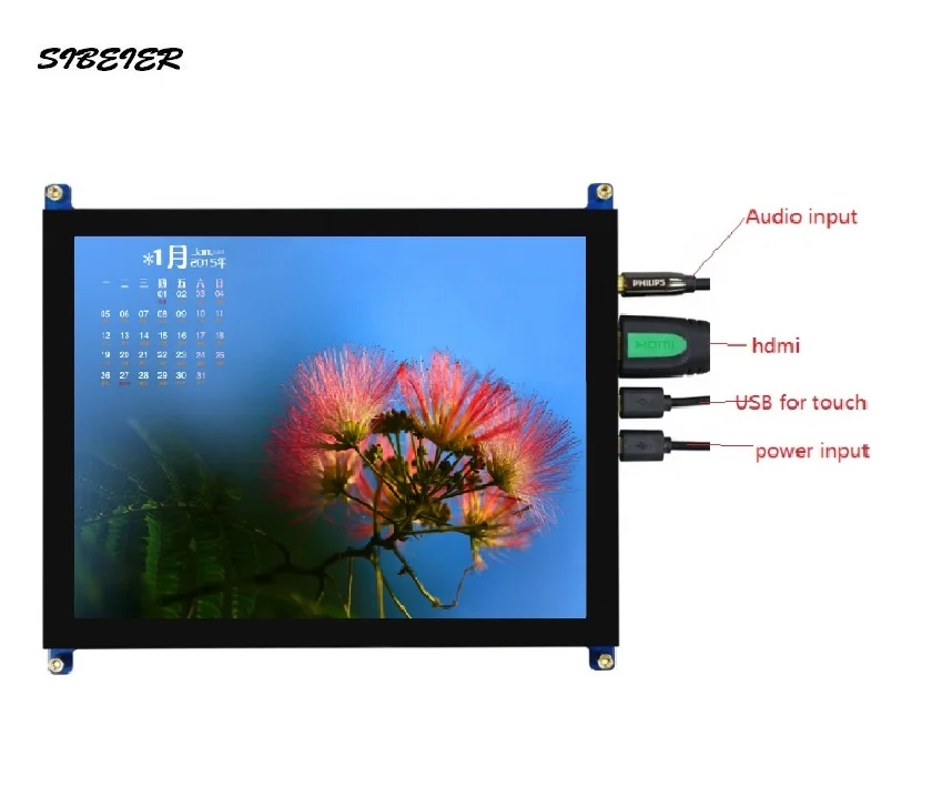 8 inch 1024*768 tft lcd display screen  with capacitive touch ad board support raspberry pi display