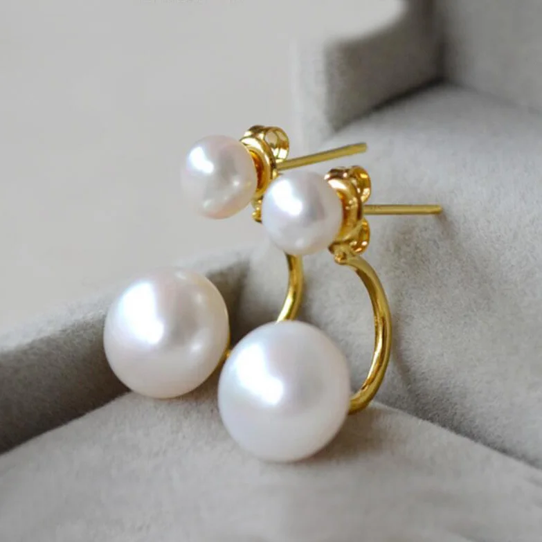 Wholesale Lots For sale Cheap Bulk Jewelry 3 Color Stainless Steel White Pearl Double Sided Earrings