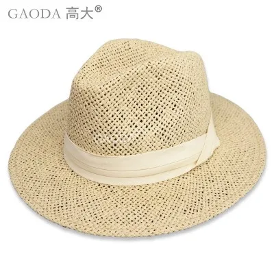 100% hand knitting beige summer paper panama hat