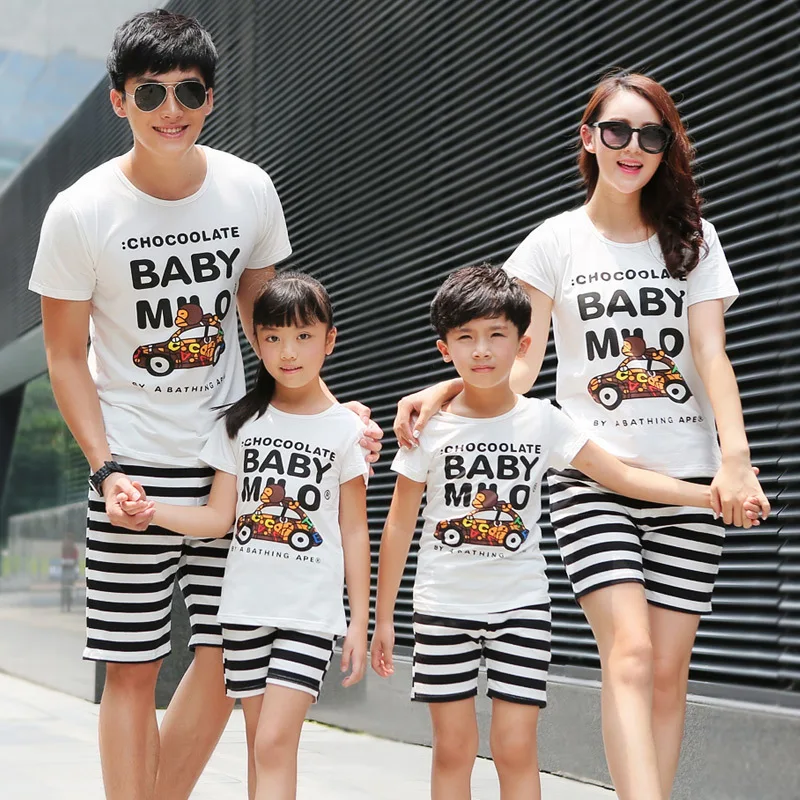 2016 Summer Family Matching Clothing Father Son Outfits Short Sleeved Cotton CAR T Shirt Short Pants