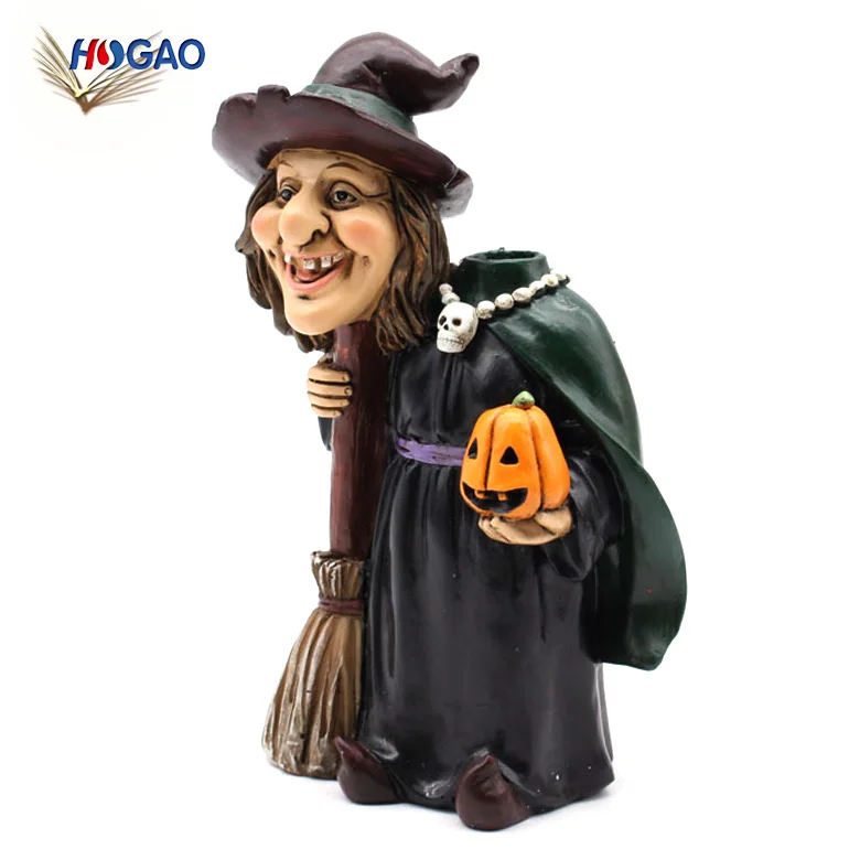 China Factory Direct Sale Custom Size Handmade Witch Figurines Home & Garden Halloween Decoration Resin Dolls Halloween Witch