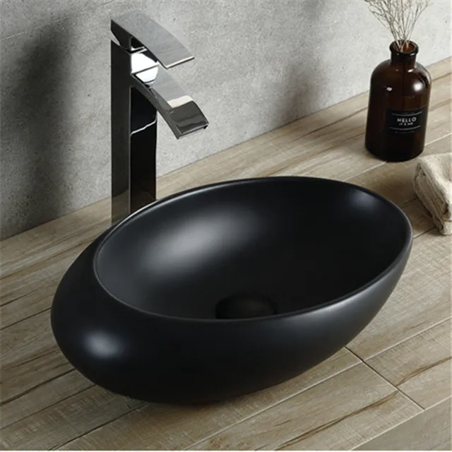 matte black bathroom oval ceramic basin for washing