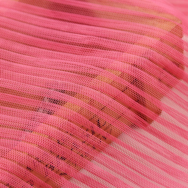 Wholesale fashion high quality  polyester multicolor optional tulle pleated mesh fabric
