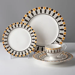 Top Choice Banquet  Embossed Gold Ceramic Dinnerware Set, Porcelain Ware In Bone China~