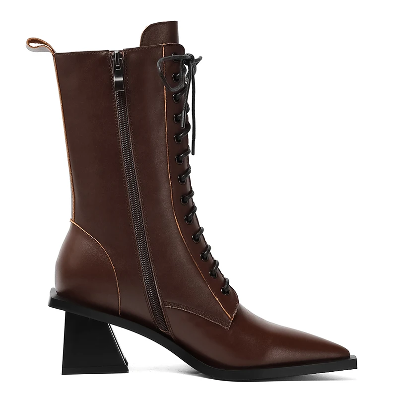 WETKISS Fashion Trends Stylish Women Winter Shoes Block Heel Boots Ladies Lace Up Boots Leather Ankle Boots Wholesale