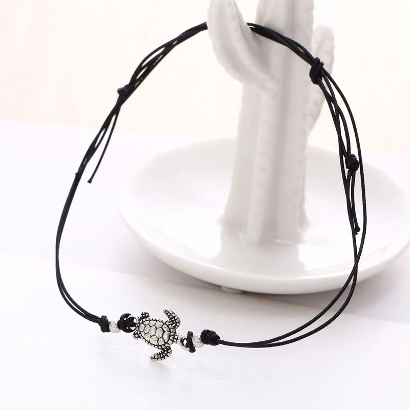 2019 Fashion Style Multi layered Summer Beach Turtle Shaped Charm Ankle Bracelet Turtle Rope String Anklets For Women