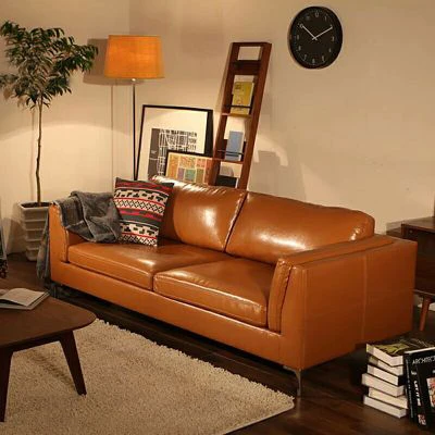 Mid-Century Modern Leather Sectional Sofa Set European Design Style Convertible Wood PU Furniture for Living Room for Home Use