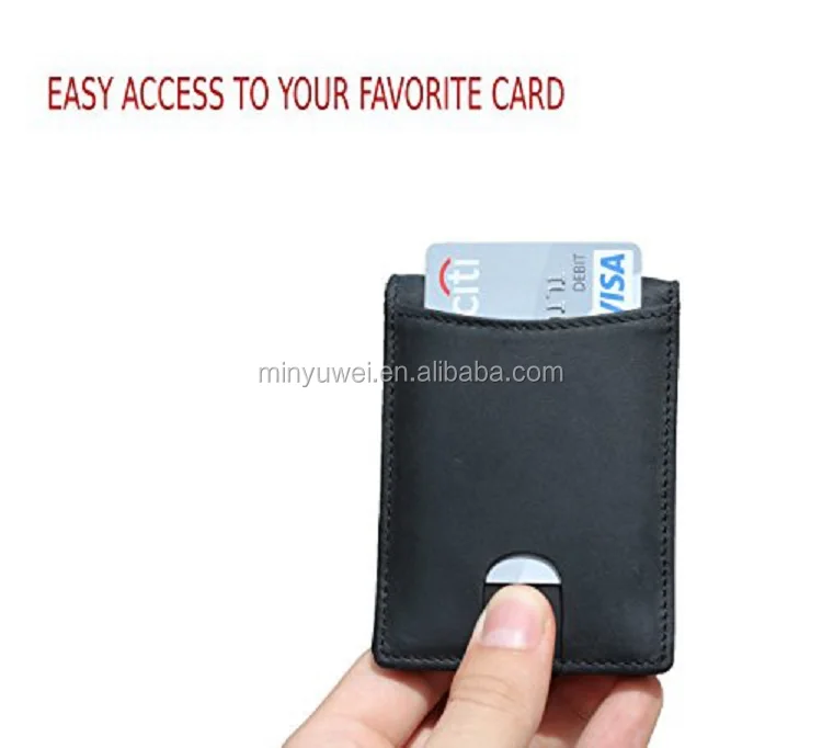 Custom Slim Mens Leather wallet money clip with a pull-tab RFID blocking Hot Selling