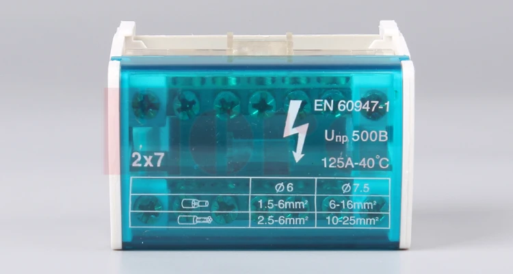207,211,215,407,411,415 din rail mounted 125A electric bus bar power distribution terminal block