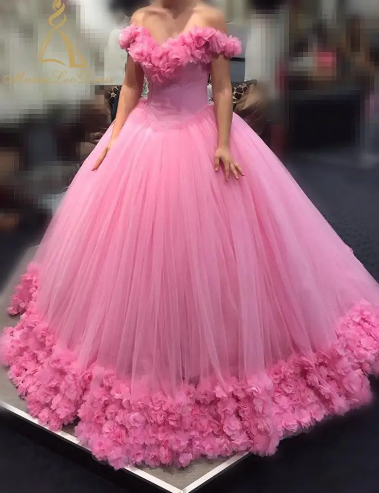 
Royal Open Ball Gown Trimming Off Shoulder Lace Luxury High End Hot Pink Wedding Dress 