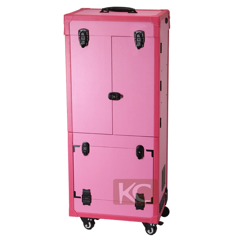 KONCAI FAMA factory Large capacity aluminum rolling trolley travel makeup case hair salon equipment cosmetic bag case