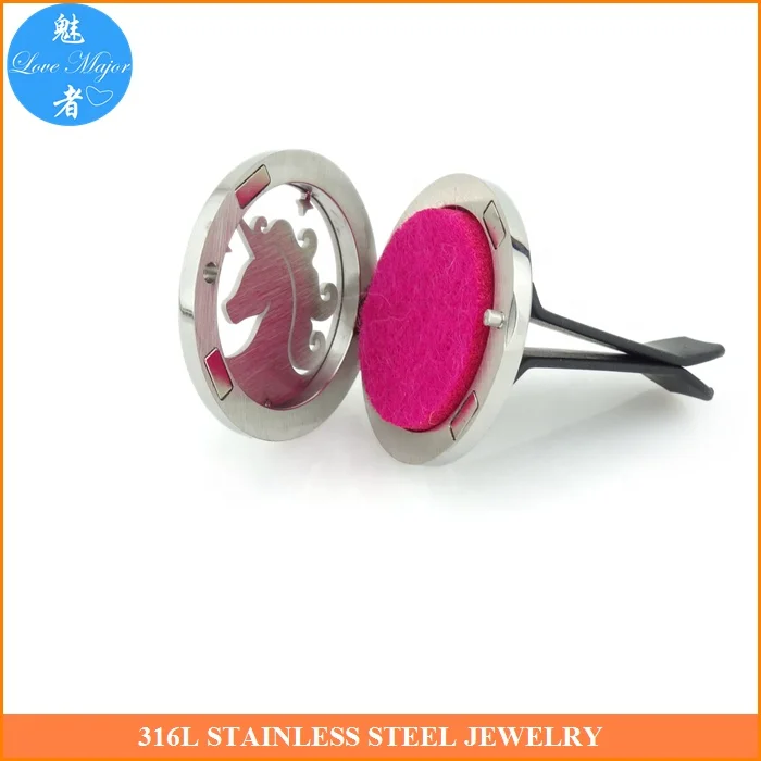 Fashion New Round Shape On Car Unicorn Design Perfume Diffuser Pendant Stainless Steel Jewelry