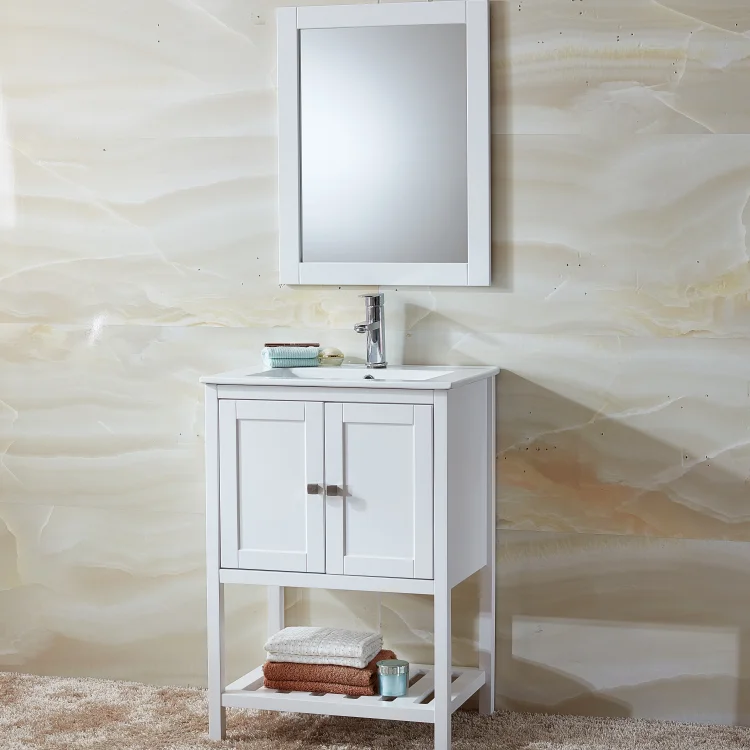 FSC certified Floor Standing 2 Doors 1 Shelf MDF With PU Bathroom Vanity With Mirror bathroom vanity set