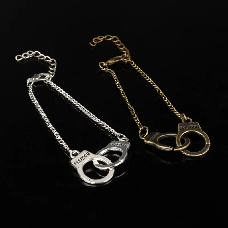 Custom public security police jewelry real solid 925 Sterling Silver handcuff charms couple bracelet and necklace