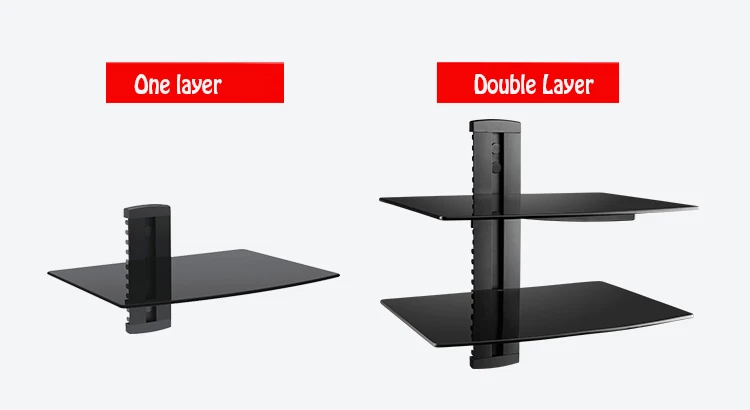 Black 2 Floating Shelf with Strengthened Tempered Glass for DVD Players/Cable Boxes/Games Consoles/TV Accessories