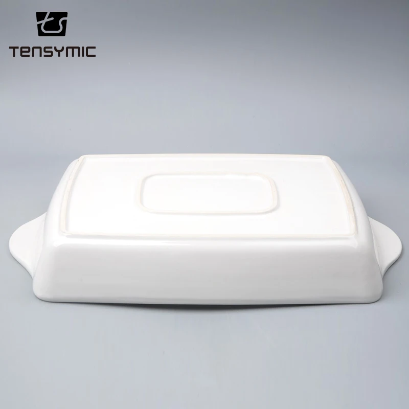 straight stripe rectangle square baking dish and pan custom logo ceramic bakeware with handle