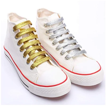 Flat Premium Shiny Bling Glitter  Metallic Gold Shoelaces for Canvas Athletic Dance Sneakers