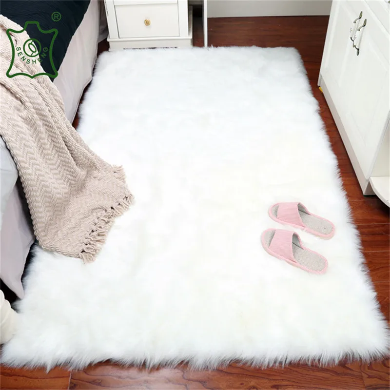 Home Use Anti-slip Soft Fluffy Area Rug White Faux Fur Sheepskin Carpet